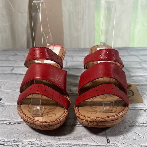 Born Wedge Sandals Women's 9 EU 40.5 Brick Red Leather Cork Wedge Shoes - Picture 2 of 16